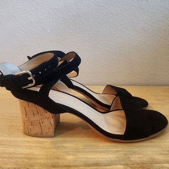 Pour la Victoire Black Leather Strappy Cork Heels Womens 8.5 - Picture 1 of 12